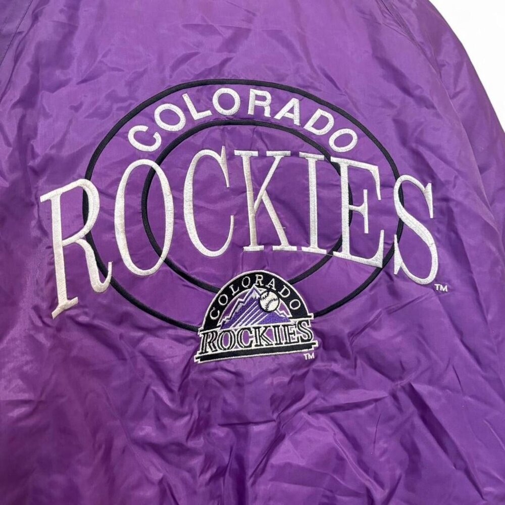 Vintage Colorado Rockies Puffer Jacket 90s MLB Purple Black Men’s Large - Picture 5 of 8